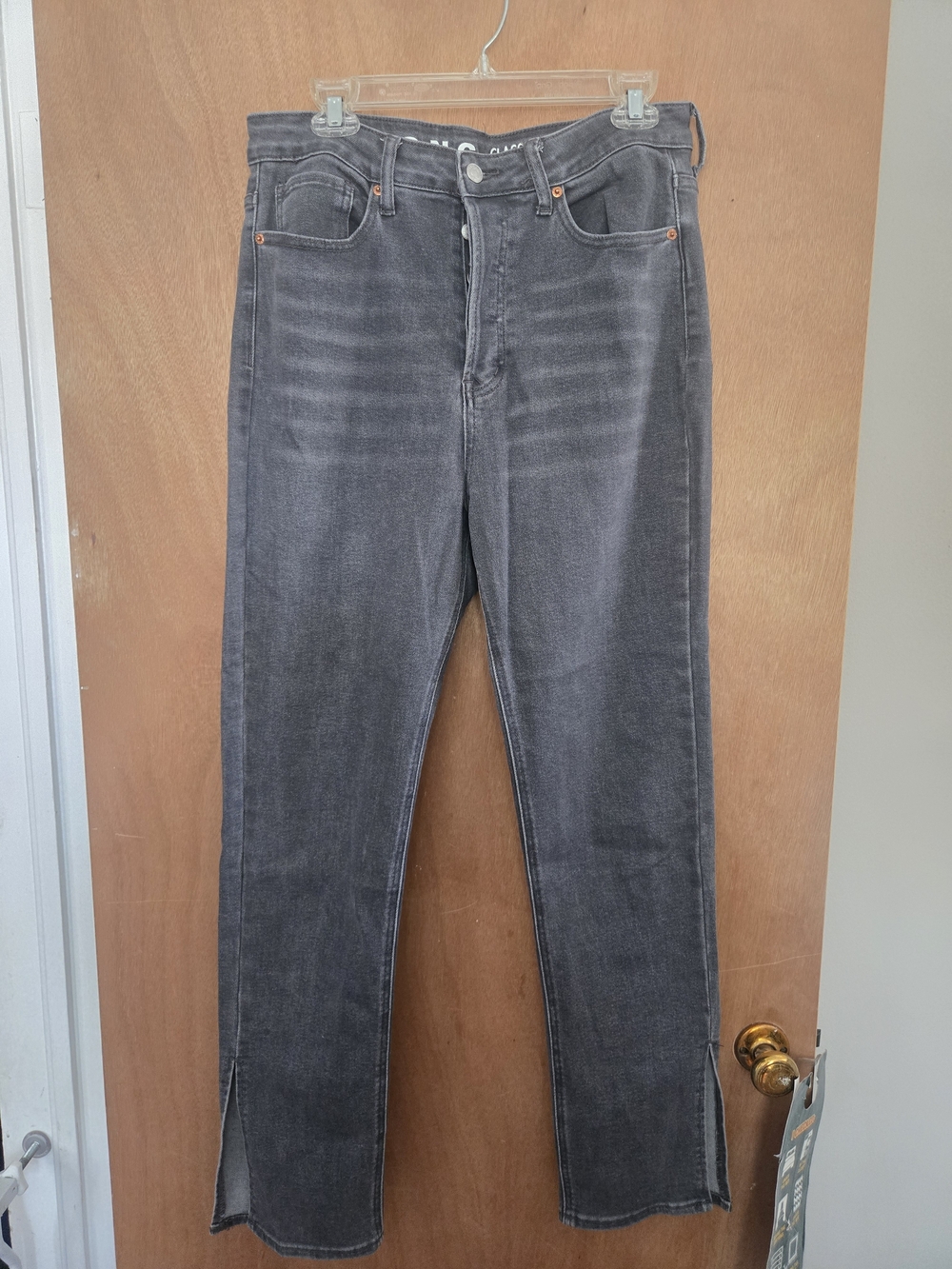 Straight-Leg Gray Jeans with Side Hem Slits